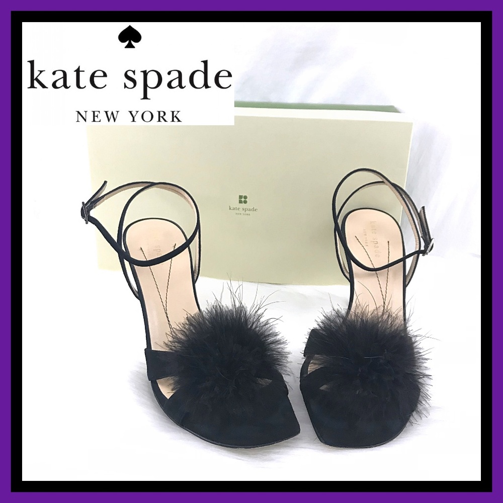 kate spade Illude Black Heeled Sandals w/ Pom